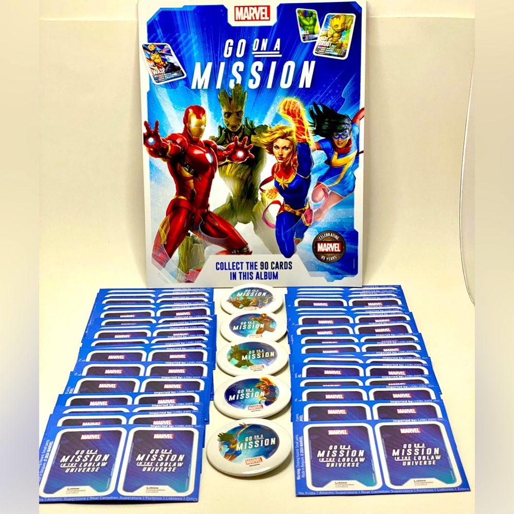 ✅ 2024 Marvel Go On a Mission Complete Set 1 Album + 41 New Packs + 5 Buttons